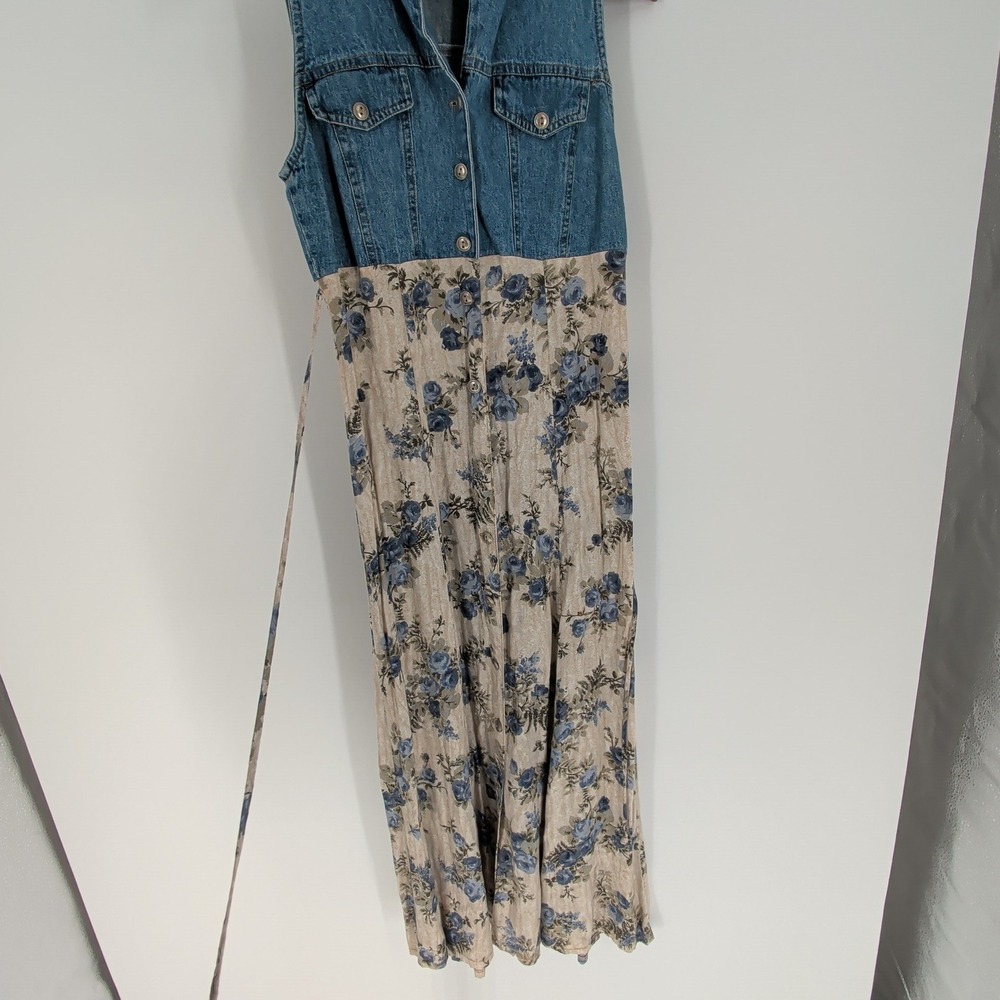 Vintage 90s California Concepts Denim Floral Maxi Dress Cottagecore Western - Picture 9 of 11
